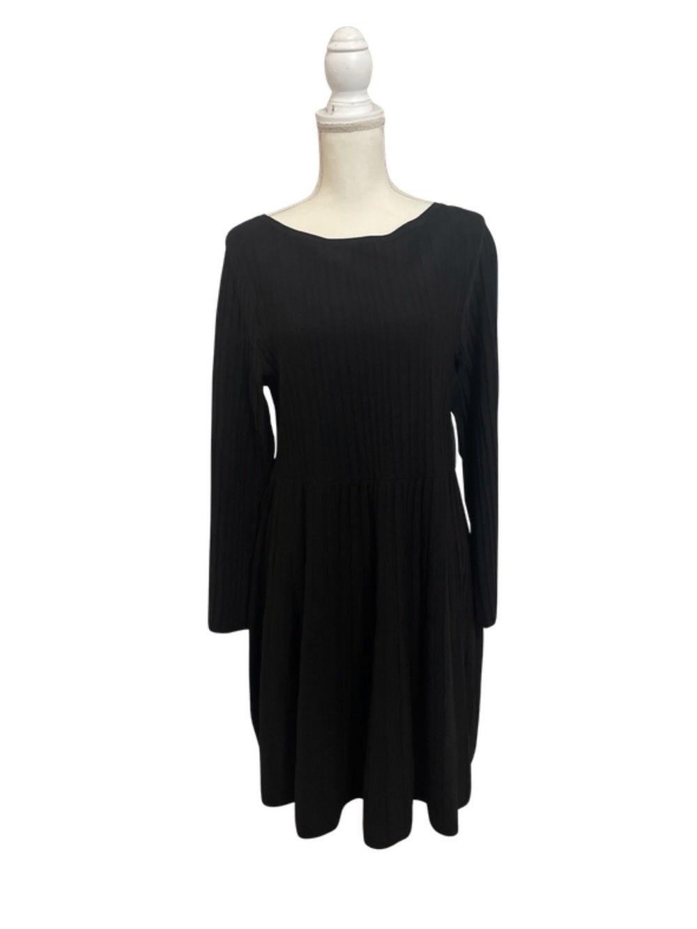 Women's Black Long-Sleeve Fit & Flare Dress